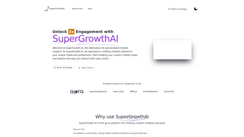 Homepage of SuperGrowth AI