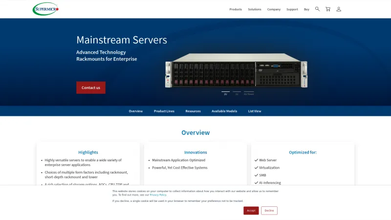 Homepage of Supermicro Mainstream