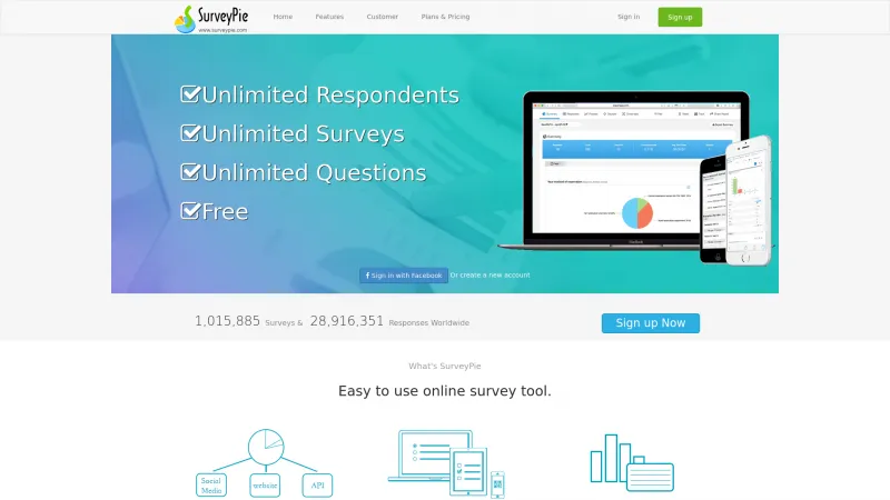 Homepage of SurveyPie