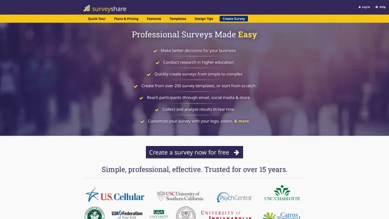 Homepage of SurveyShare