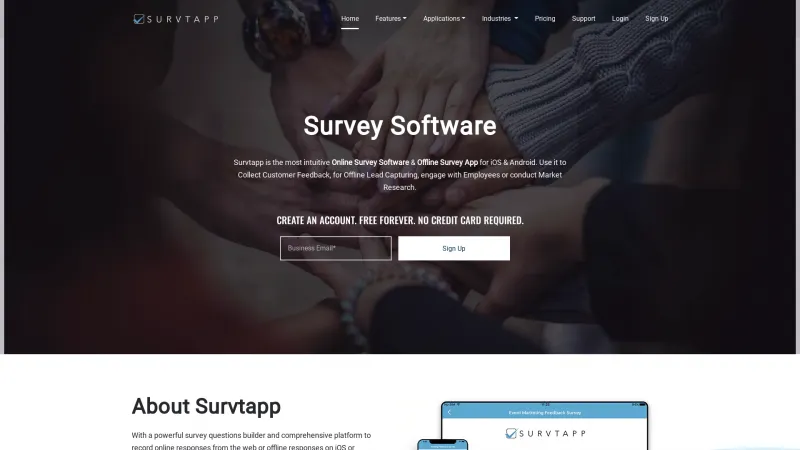 Homepage of Survtapp