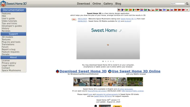 Homepage of Sweet Home 3D