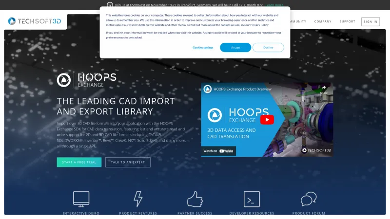 Homepage of HOOPS Exchange