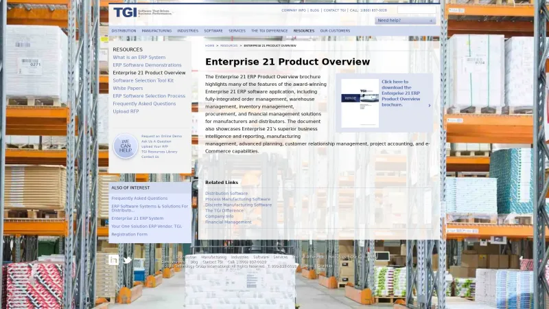 Homepage of Enterprise 21 ERP