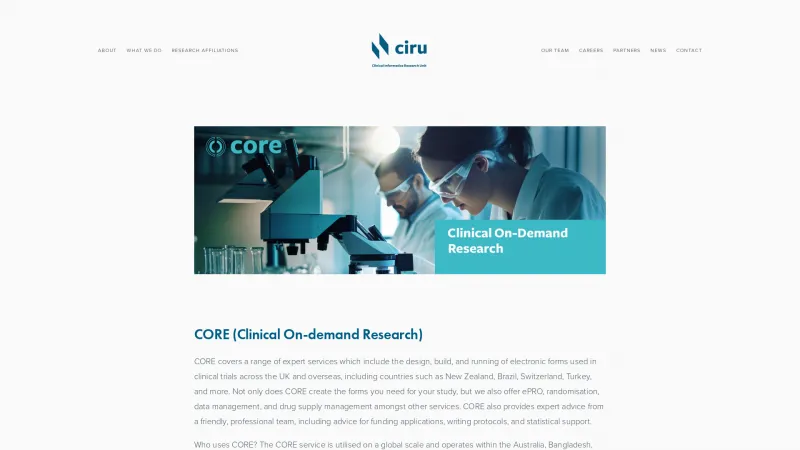 Homepage of CORE (Clinical On-demand Research)