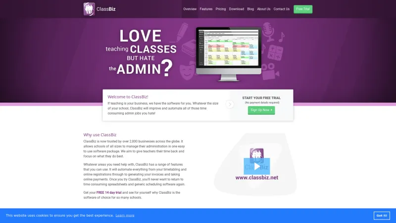 Homepage of ClassBiz