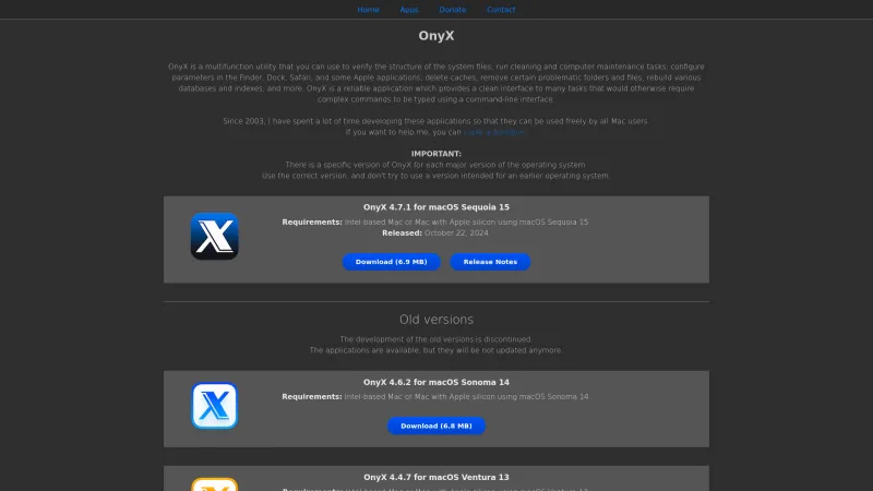 Homepage of OnyX