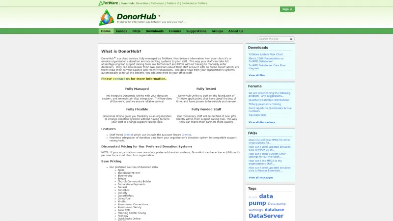 Homepage of TntWare DonorHub