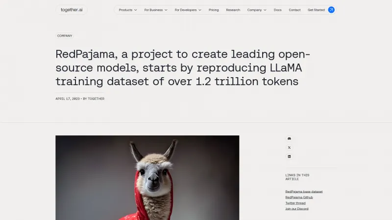 Homepage of RedPajama