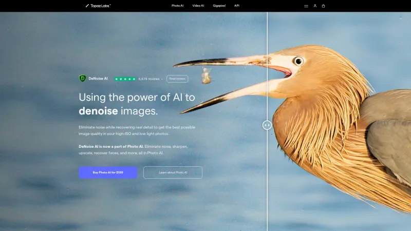 Homepage of DeNoise AI