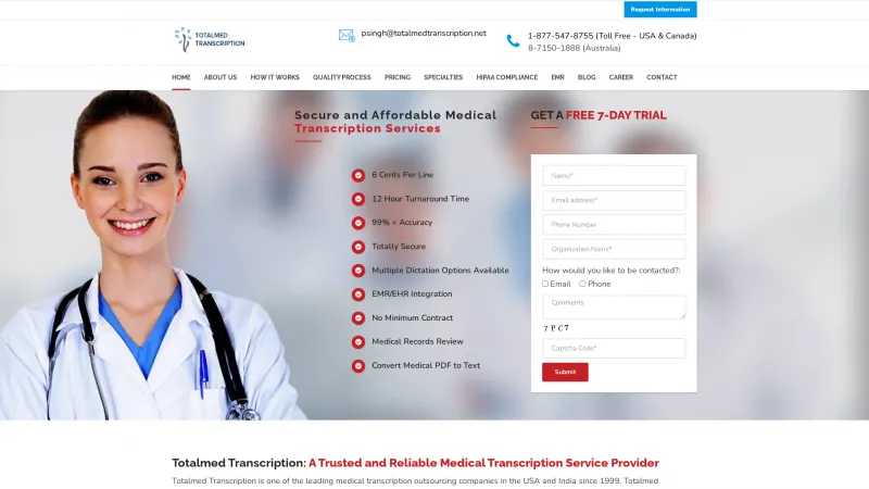 Homepage of Totalmed Transcription