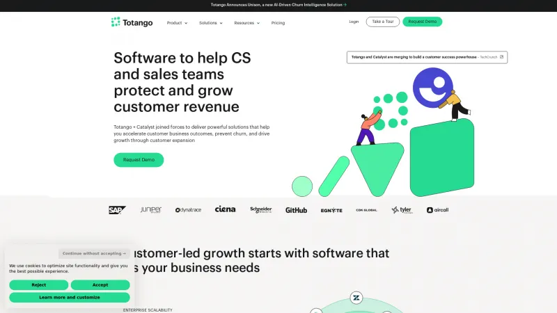 Homepage of Totango