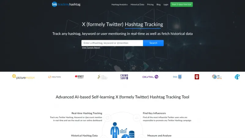 Homepage of TrackMyHashtag