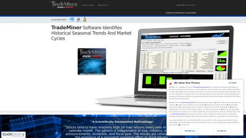 Homepage of TradeMiner