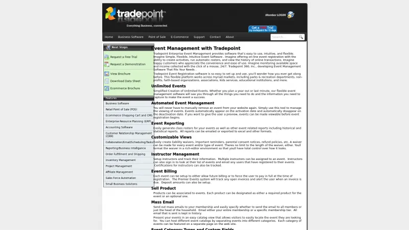 Homepage of Tradepoint Event Management