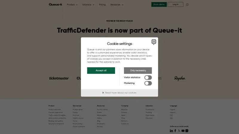 Homepage of TrafficDefender