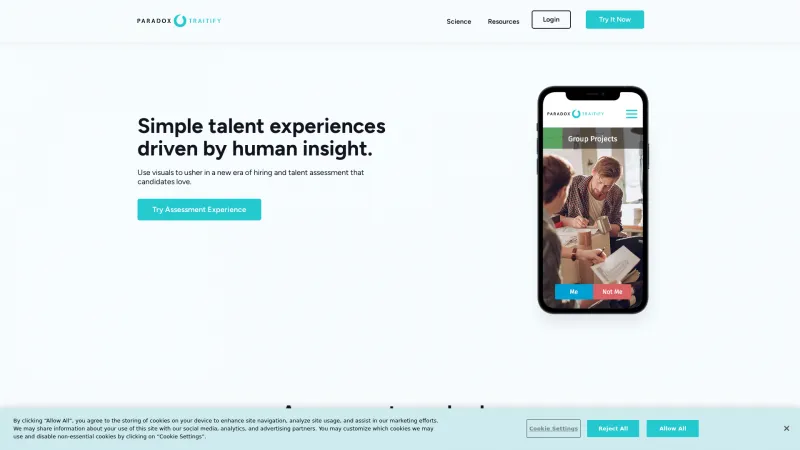 Homepage of Traitify