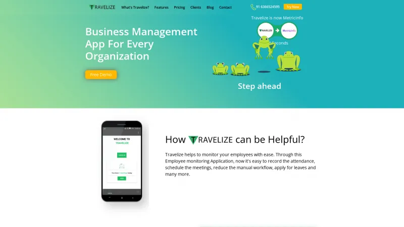 Homepage of Travelize