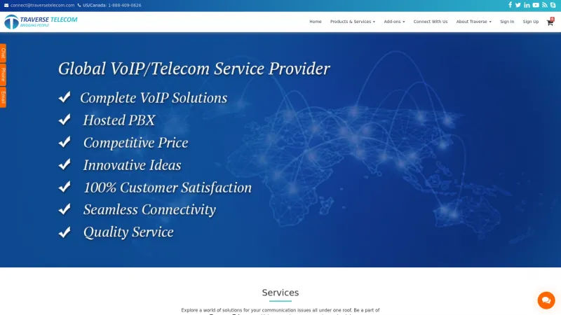 Homepage of Traverse Telecom