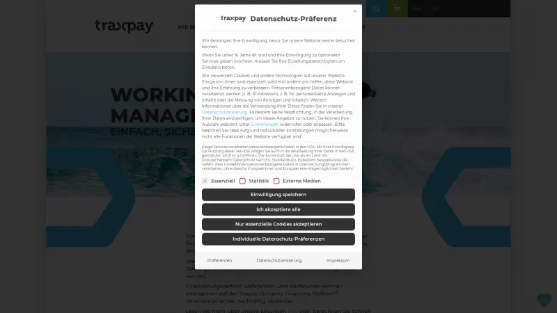 Homepage of Traxpay