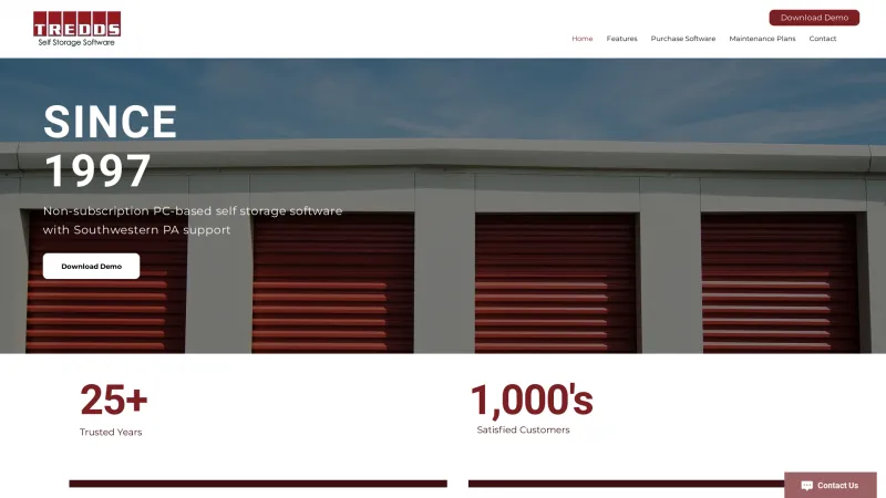 Homepage of Tredds Self Storage Software