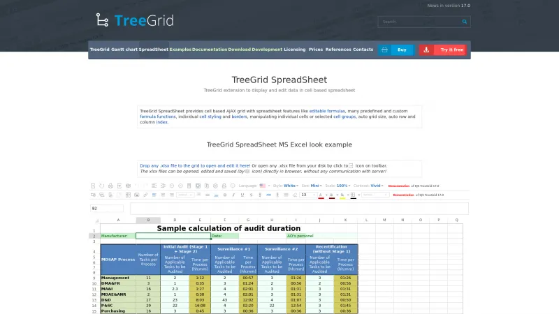 Homepage of TreeGrid SpreadSheet