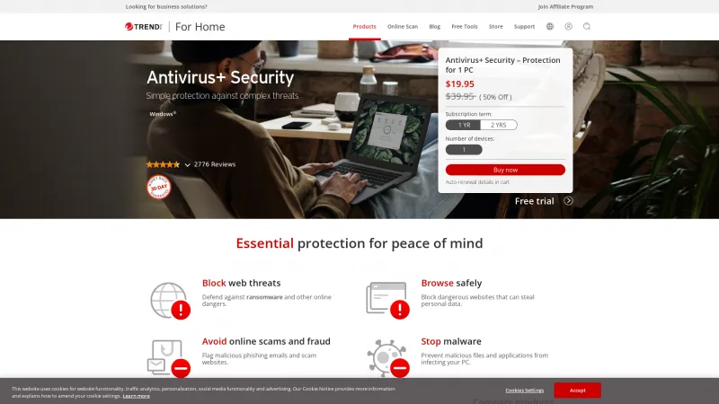 Homepage of Trend Micro Antivirus+ Security