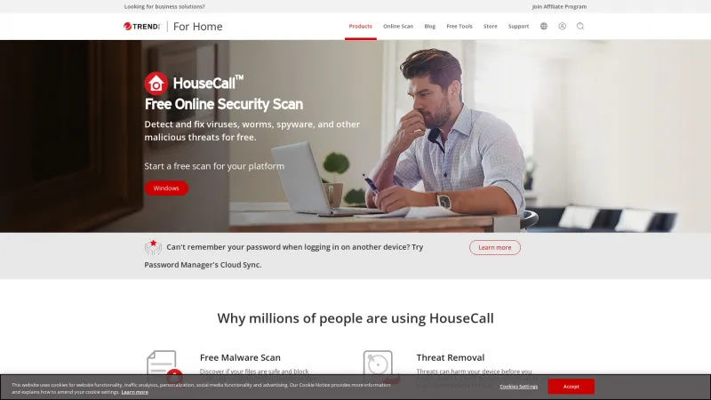 Homepage of Trend Micro HouseCall