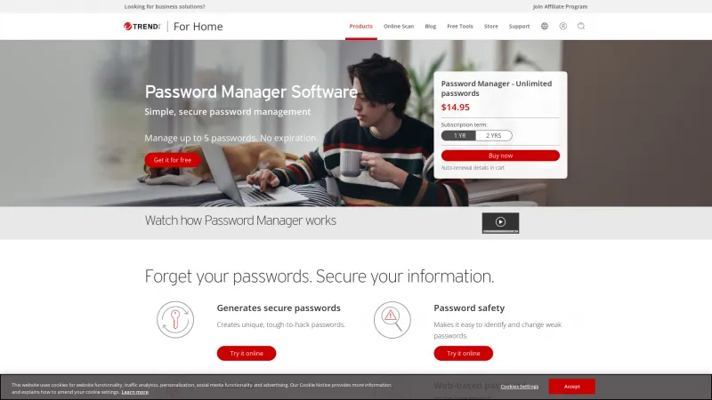 Homepage of Trend Micro Password Manager