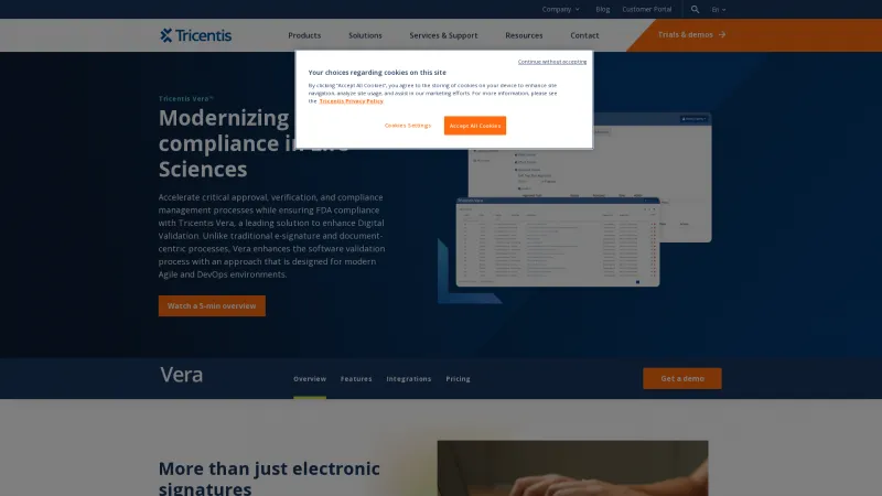 Homepage of Tricentis Vera