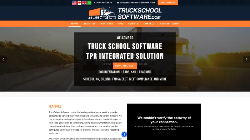 Homepage of Truck School Software