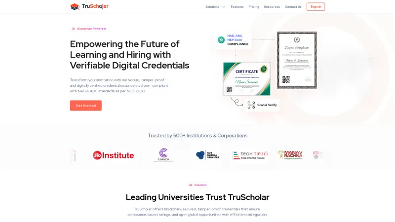 Homepage of TruScholar