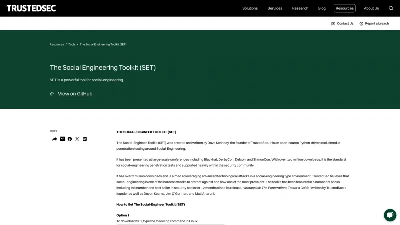 Homepage of Social-Engineer Toolkit (SET)