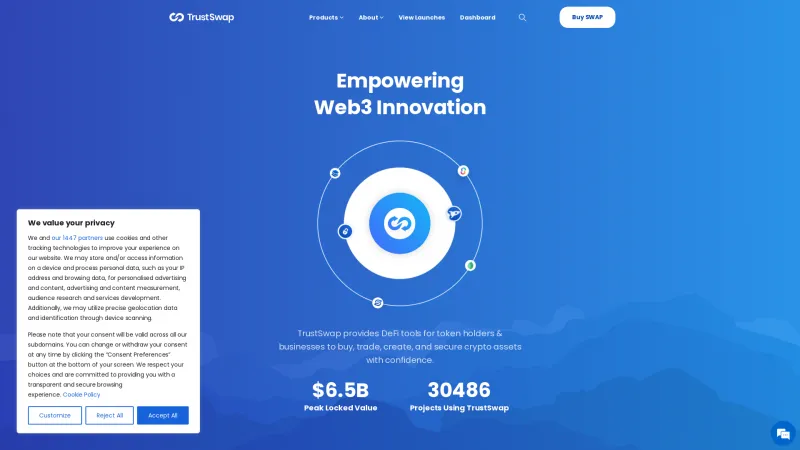 Homepage of TrustSwap