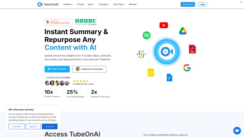 Homepage of TubeOnAI