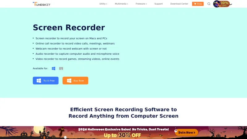 Homepage of TunesKit Screen Recorder