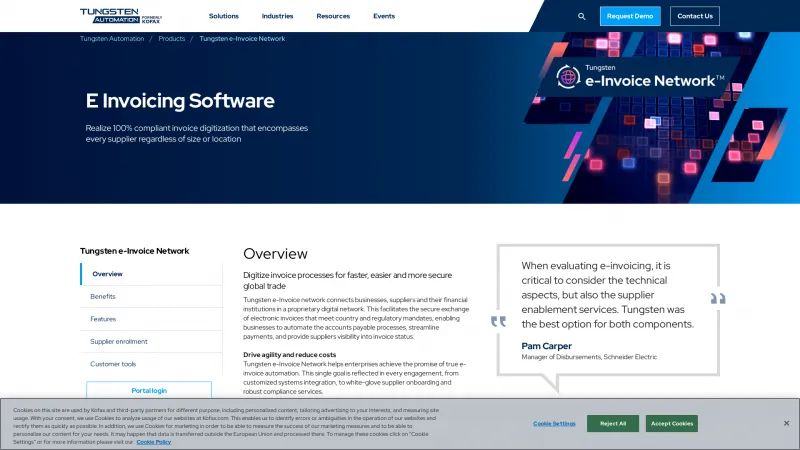 Homepage of Tungsten Invoice Network