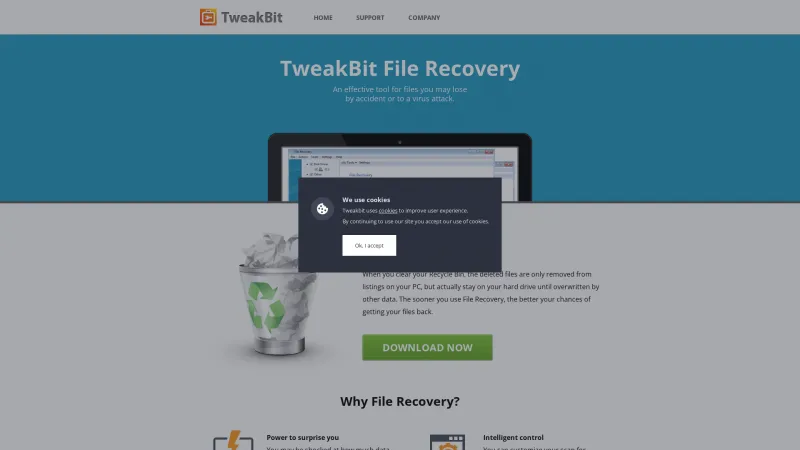 Homepage of TweakBit File Recovery