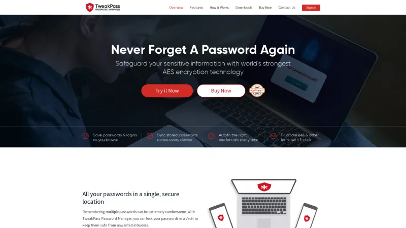 Homepage of TweakPass Password Manager