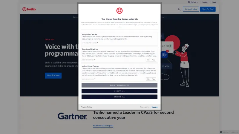 Homepage of Twilio Voice