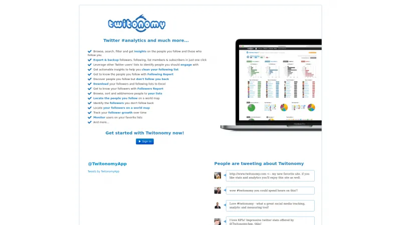 Homepage of Twitonomy