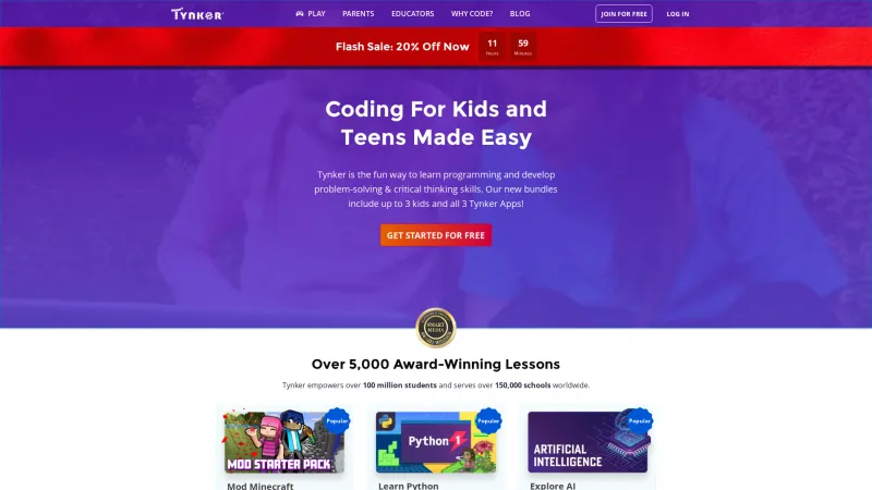 Homepage of Tynker