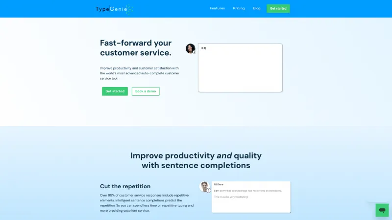 Homepage of TypeGenie