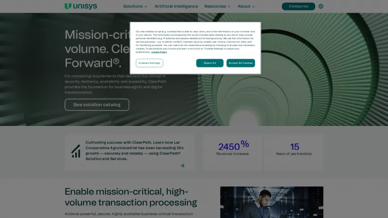 Homepage of Unisys ClearPath Forward