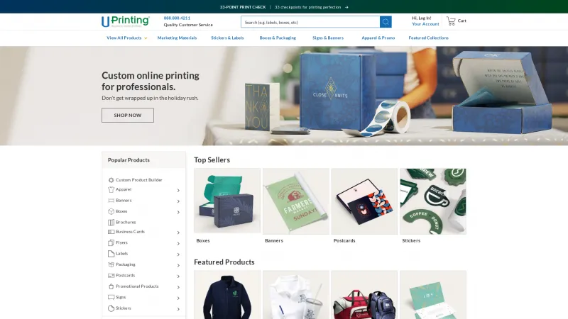 Homepage of UPrinting