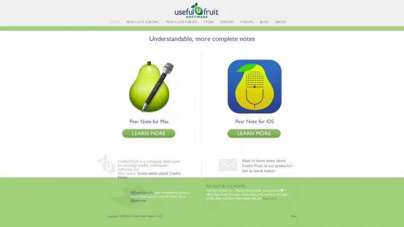 Homepage of Pear Note