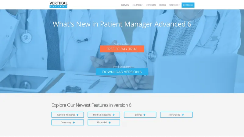 Homepage of Patient Manager Advanced