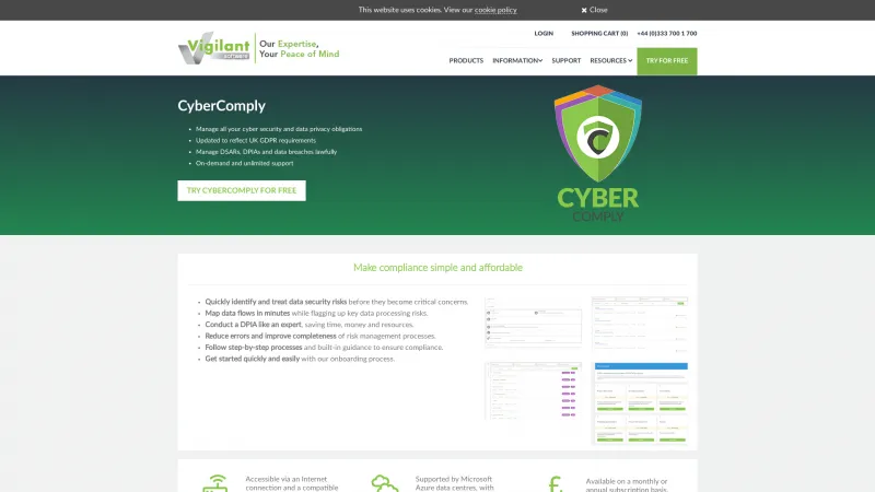 Homepage of CyberComply