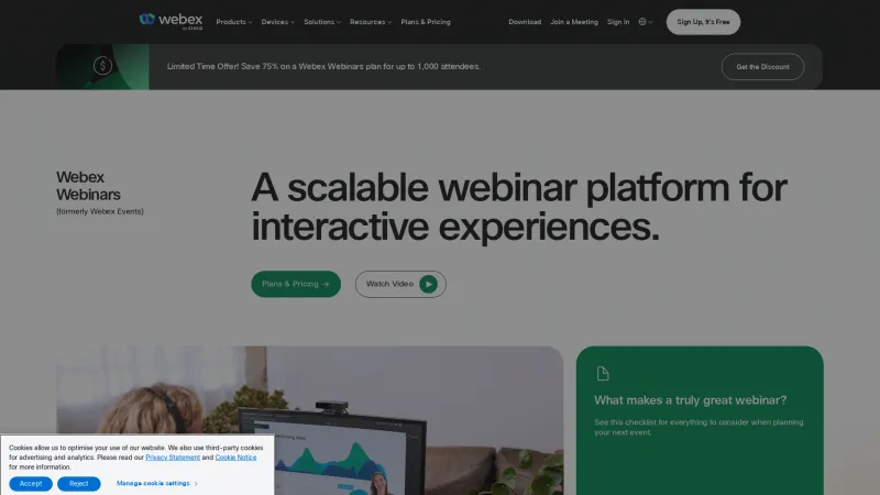 Homepage of Webex Events