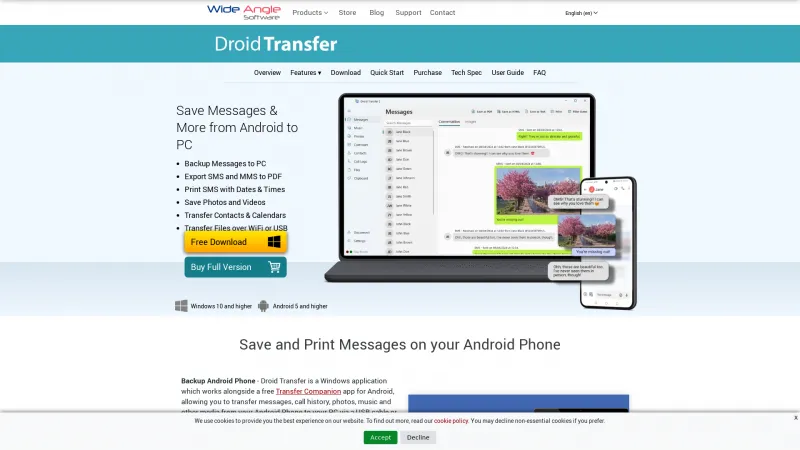 Homepage of Droid Transfer